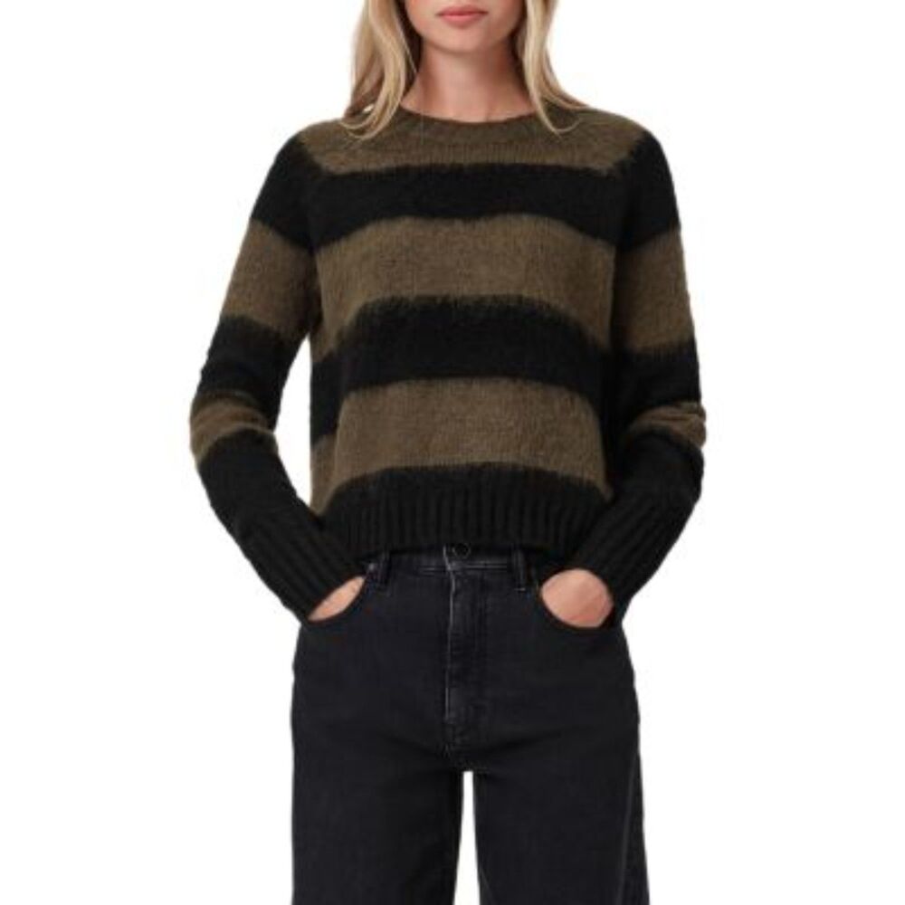 ALLSAINTS Lou Crewneck Tan Black Wool Alpaca Blend Striped Crew Sweater Small